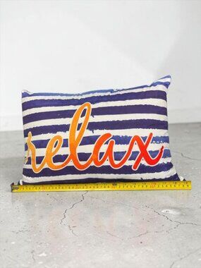 Stratford Outdoor Relax Navy Stripe Lumbar Pillow Orange Weather Resistant